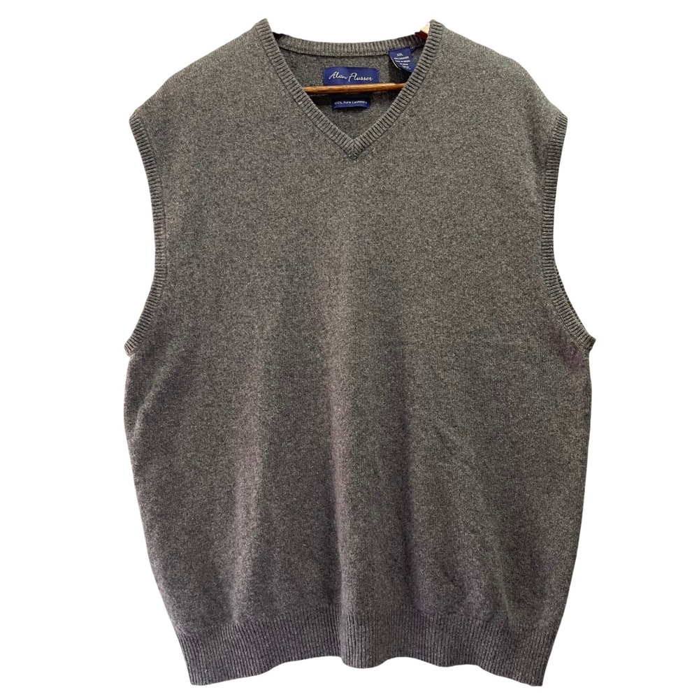 Alan Flusser Sweater Vest Men Pure Cashmere XXL Grey Luxury Knit Layering Preppy
